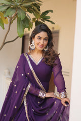 Outstanding Sequins Embroidered Multi-Sequins work Wine Color Gown