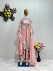 Designer Embroidered Work With Revet Moti Peach Color Koti With Gown