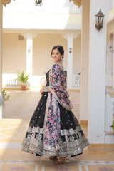 Outstanding Embroidery Zari Sequins-work Black Color Gown