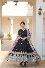 Outstanding Embroidery Zari Sequins-work Black Color Gown