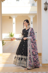 Outstanding Embroidery Zari Sequins-work Black Color Gown