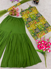 Ravishing Digital Print And Real Mirror Perrot Color Sharara Suit