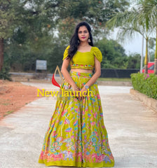Captivating Thread Work Pista Color lehenga Choli