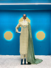 Delightful Sequence Embroidery Work Off White Color Anarkali Suit