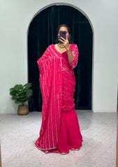 Blissful Embroidery Twin Sequins Work Pink Color Lehenga Saree