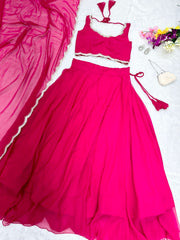 Trendy Party Wear Plain Pink Color Lehenga Choli