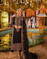 Mesmerizing Embroidery Work With Latkan Work Black Color Anarkali Suit