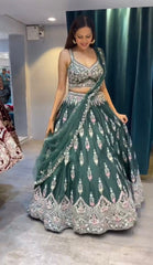 Wonderful Chine Stitch Work Green Color Lehenga Choli