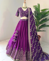 Captivating Purple Color Heavy Embroidery Sequence Work Lehengha Choli