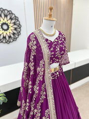 Captivating Purple Color Heavy Embroidery Sequence Work Lehengha Choli