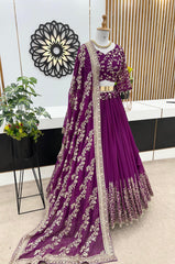 Captivating Purple Color Heavy Embroidery Sequence Work Lehengha Choli