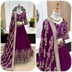 Captivating Purple Color Heavy Embroidery Sequence Work Lehengha Choli