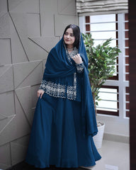 Luxuriant Teal Color Georgette Sequence Work Sharara Suit