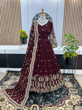 Mesmerizing Embroidery Sequence Work Maroon Color Gown