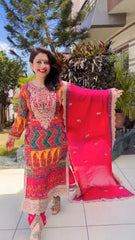 Mesmerizing Digital Print With Heavy Embroidery Sequence Work Pink Color Anarkali Suit