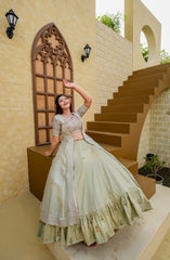 Mesmerizing Heavy Embroidery Zari Pista Color Lehenga Choli