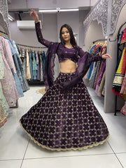 Captivating Embroidery Zari Purple Color Lehenga Choli
