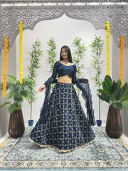 Captivating Embroidery Zari Rama Color Lehenga Choli