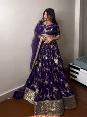 Captivating Embroidery Sequence Work Blue Color Lehenga Choli