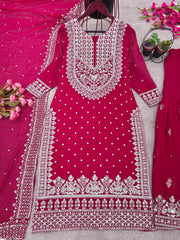 Decent Embroidery Sequence Work Pink Color Sharara Suit