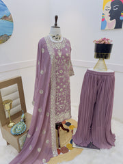 Stunning Embroidery Sequence Work Peach Color Suit