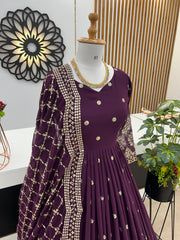 Captivating Embroidery Sequence Work Purple Color Gown