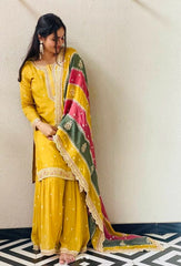 Stylish Embroidery Sequins Work Yellow Color Anarkali Suit