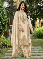 Captivating Sequins Work Cream Color Anarkali Suit