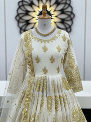 Heavy Embroidery Sequence Work White Color Lehenga Choli