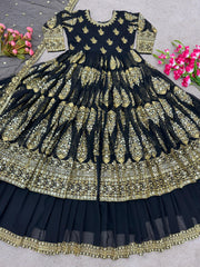 Heavy Embroidery Sequence Work Black Color Lehenga Choli