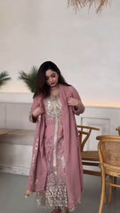 Demanding Embroidery Sequence Work Peach Color Anarkali Suit