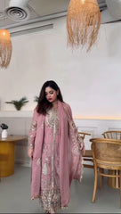 Demanding Embroidery Sequence Work Peach Color Anarkali Suit