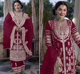 Demanding Embroidery Sequence Work Red Color Anarkali Suit