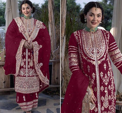 Demanding Embroidery Sequence Work Red Color Anarkali Suit