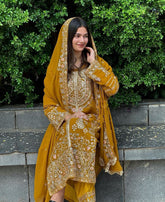 Demanding Embroidery Sequence Work Yellow Color Anarkali Suit