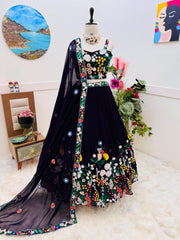 Designer Embroidery Work Blue Color Lehenga Choli