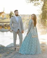 Delightful Embroidery Sequence Sky Blue Color Top With Lehenga