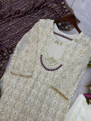 Delightful Sequence Embroidery Work Off Wine Color Anarkali Suit