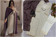 Delightful Sequence Embroidery Work Off Wine Color Anarkali Suit