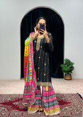 Beautiful Embroidery Work Black Color Sharara Suit