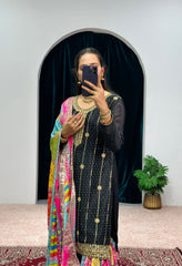 Beautiful Embroidery Work Black Color Sharara Suit