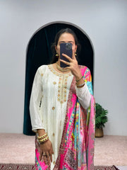 Beautiful Embroidery Work White Color Sharara Suit