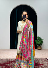 Beautiful Embroidery Work White Color Sharara Suit