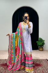 Beautiful Embroidery Work Piasta Color Sharara Suit