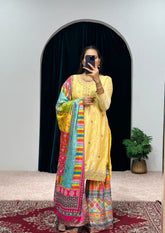 Beautiful Embroidery Work Yellow Color Sharara Suit
