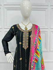 Beautiful Embroidery Work Black Color Sharara Suit