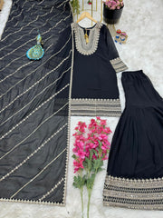 Glorious Coding Sequence Embroidery Black Color Sharara Suit