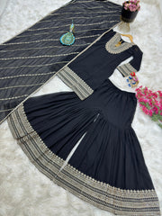 Glorious Coding Sequence Embroidery Black Color Sharara Suit