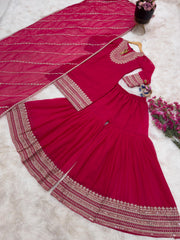 Glorious Coding Sequence Embroidery Red Color Sharara Suit