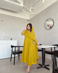 Wonderful Sleeve Work Yellow Color Anarkali Suit